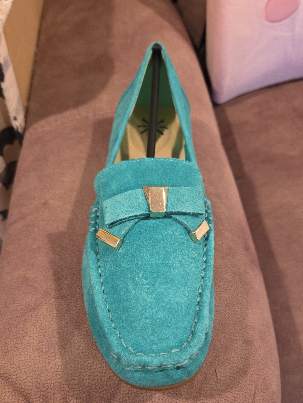 Isaac Mizrahi Teal Suede Slip-On Loafer with Gold Accents